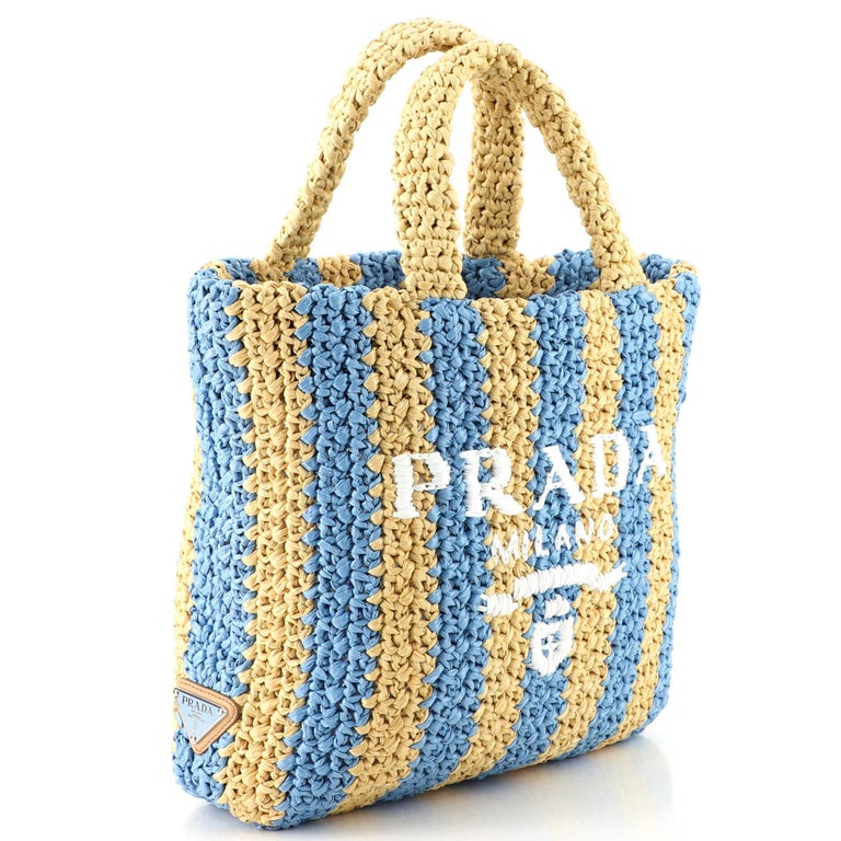 Prada Logo Tote Raffia Small For Sale at 1stDibs