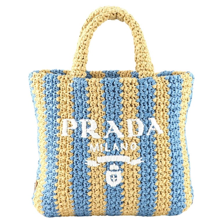 Prada Logo Tote Raffia Small For Sale at 1stDibs