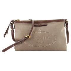 Prada Logo Zip Crossbody Bag Canvas Medium
