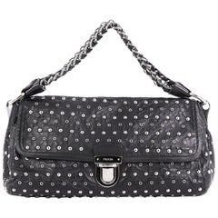 Prada Lux Chain Pushlock Flap Shoulder Bag Studded Leather