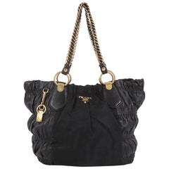 Prada Lux Chain Strap Gaufre Tote Leather and Tessuto Large
