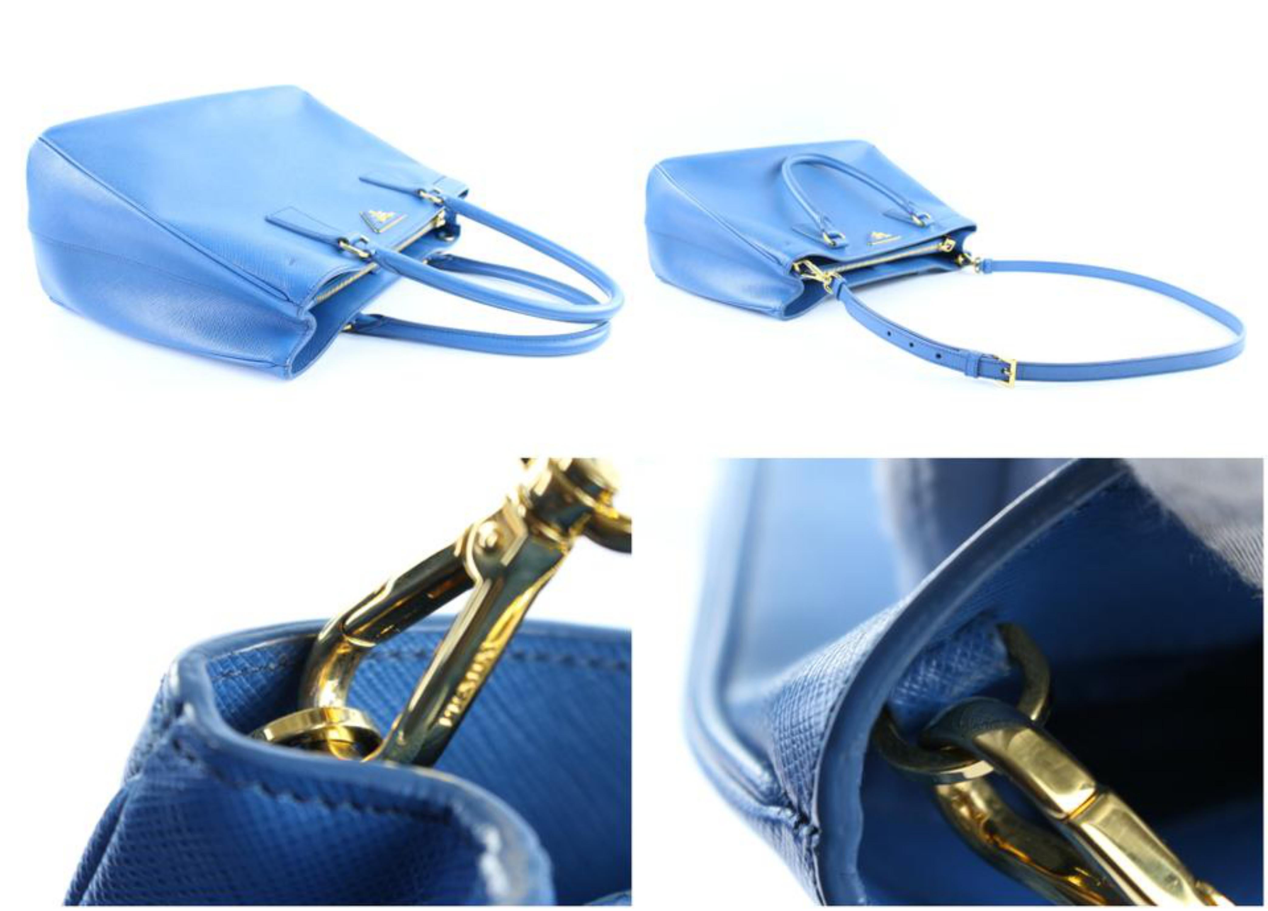 Women's Prada Lux Saffiano 2way 2pr1205 Blue Patent Leather Tote For Sale