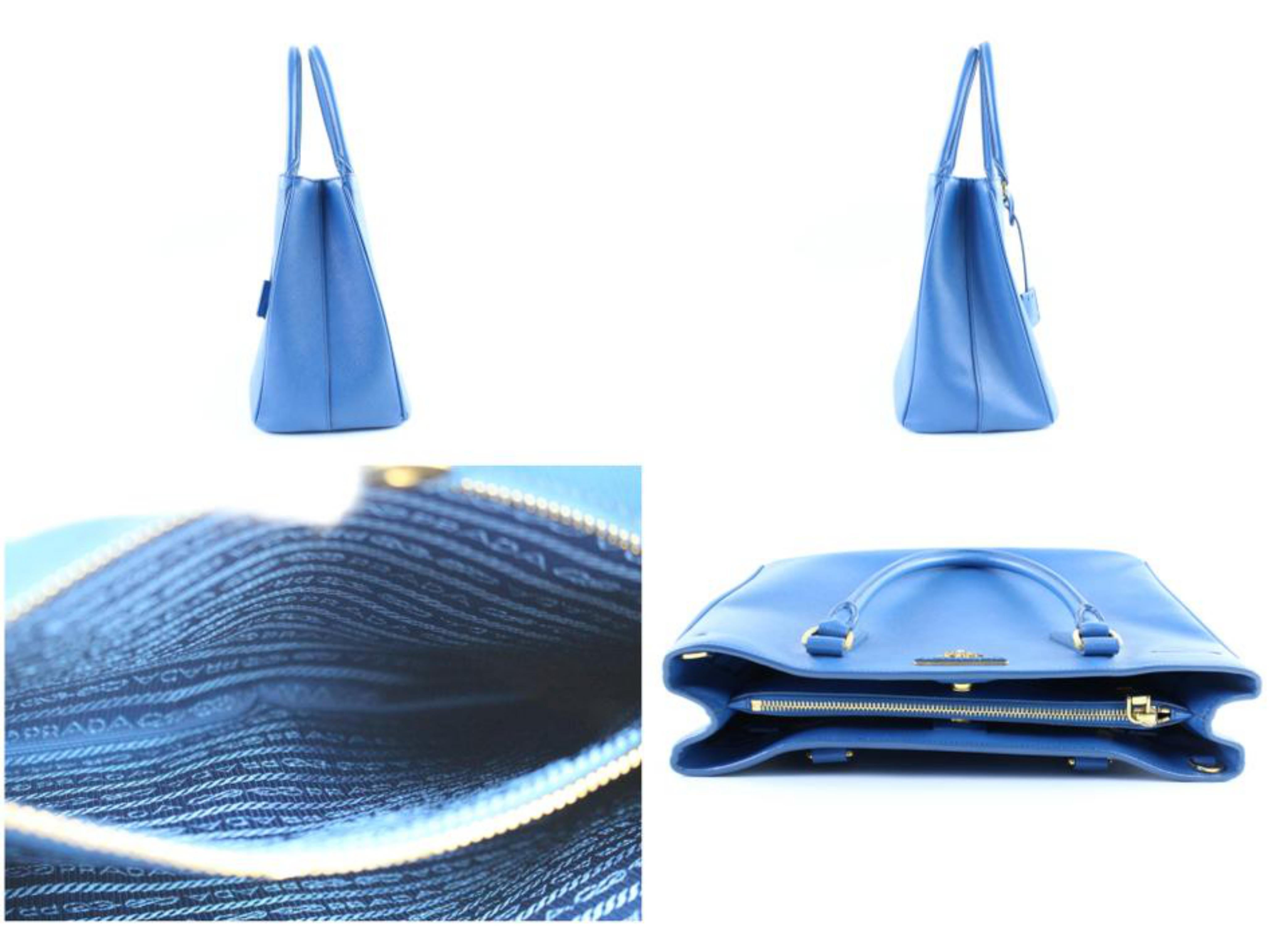 Prada Lux Saffiano 2way 2pr1205 Blue Patent Leather Tote For Sale 2