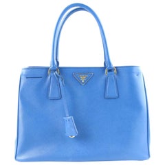 Prada Lux Saffiano 2way 2pr1205 Blue Patent Leather Tote