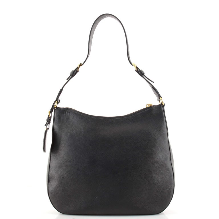 Prada Black Leather Slouchy Hobo Shoulder Bag