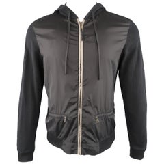 PRADA M Black Nylon Front Zip Hoodie Jacket