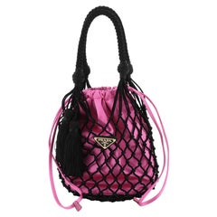 Prada Macrame Bucket Bag Woven Leather and Satin