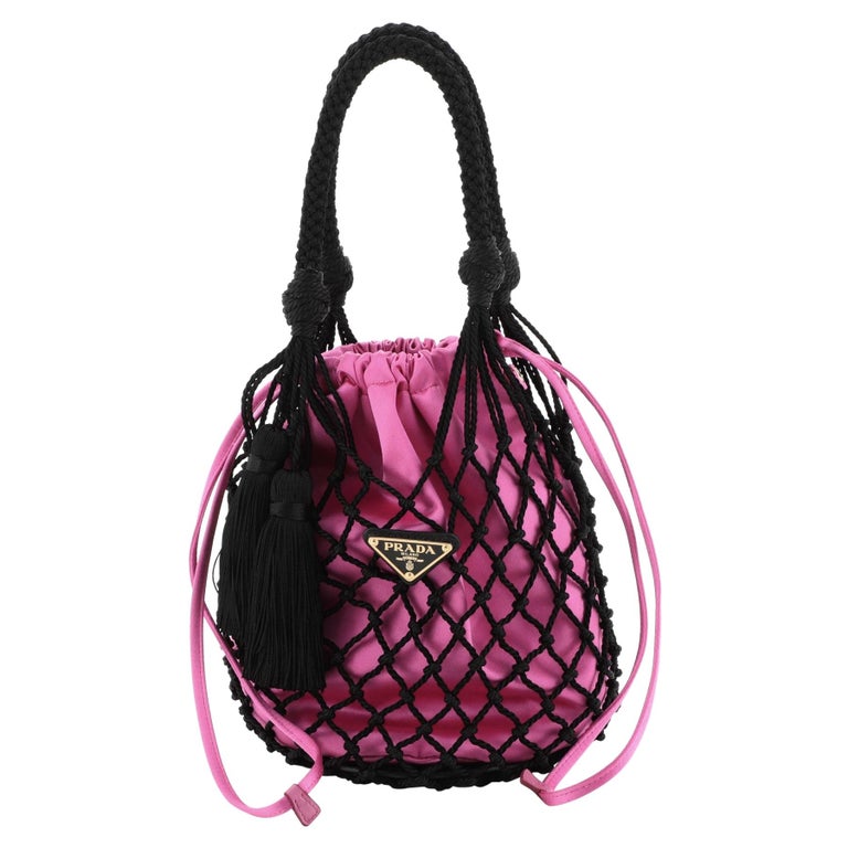 Prada Macrame Bucket Bag Woven Leather and Satin at 1stDibs | prada macrame  bag, leather macrame bag, prada woven bucket bag