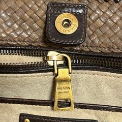 Prada Madras Brown Woven Leather Top Handle Shopping Tote