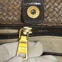 Prada Madras Brown Woven Leather Top Handle Shopping Tote