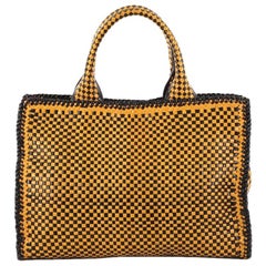 Prada Madras Convertible Open Tote Woven Leather Small