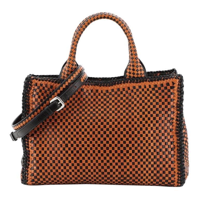 Prada Madras Convertible Open Tote Woven Leather Small at 1stDibs