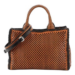 Prada Madras Convertible Open Tote gewebtes Leder klein