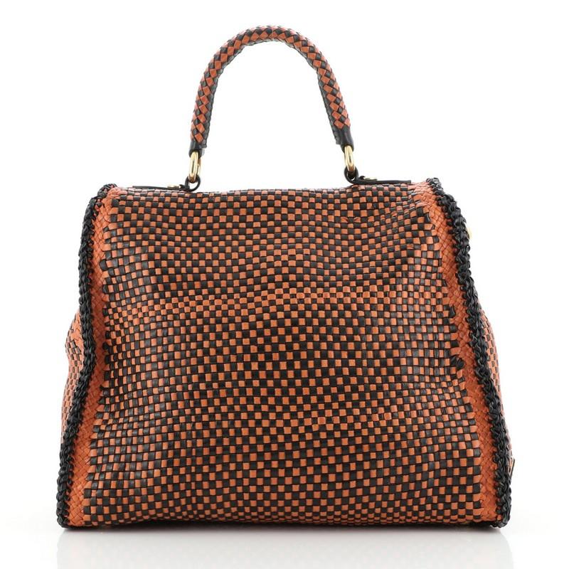 Prada Madras Convertible Satchel Woven Leather In Good Condition In NY, NY