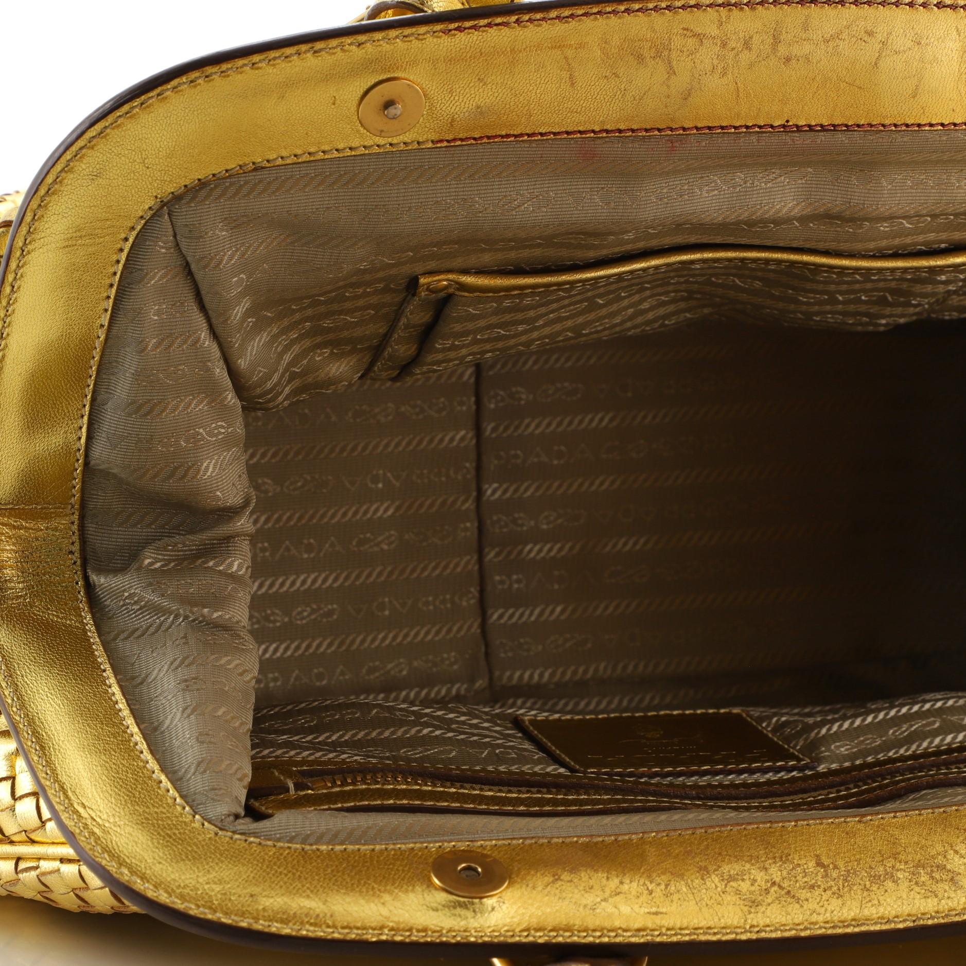 Prada Madras Frame Bag Woven Leather Medium 2