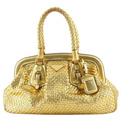 Prada Madras Frame Bag Woven Leather Medium