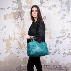 PRADA 'Madras' Shopping Bag in Peacock Green Braided Leather