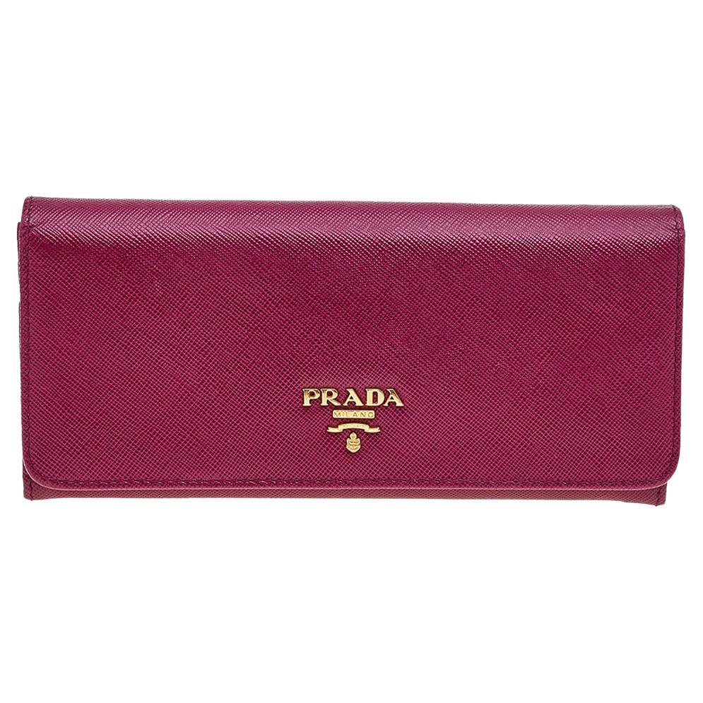 Prada Magenta Pink Saffiano Leather Continental Wallet