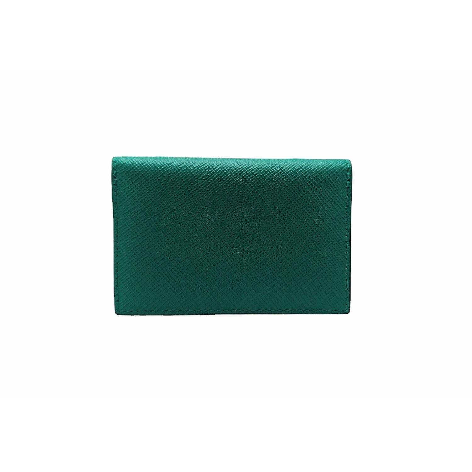 This refined, modern, Saffiano-leather card holder features an iconic, enameled-metal triangle logo, which first appeared on trunks designed by Mario Prada in 1913. Made in Italy.

Designer: Prada
Material: Saffiano Lux Leather
Color: Mango