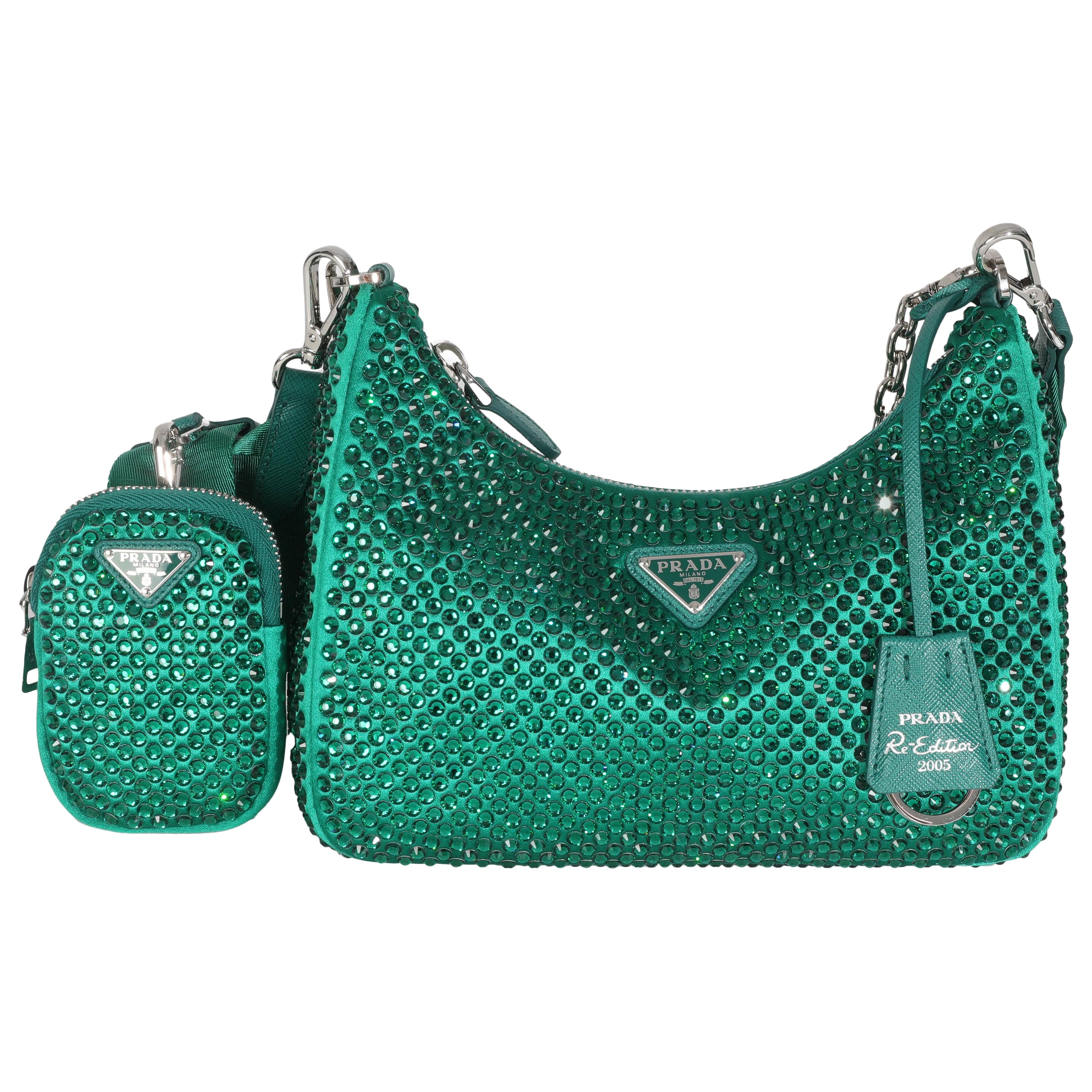 Borsa Prada Mango in raso con cristalli riedizione 2005 in vendita