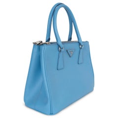 PRADA Mare blue Saffiano Lux leather GALLERIA SMALL Tote Bag