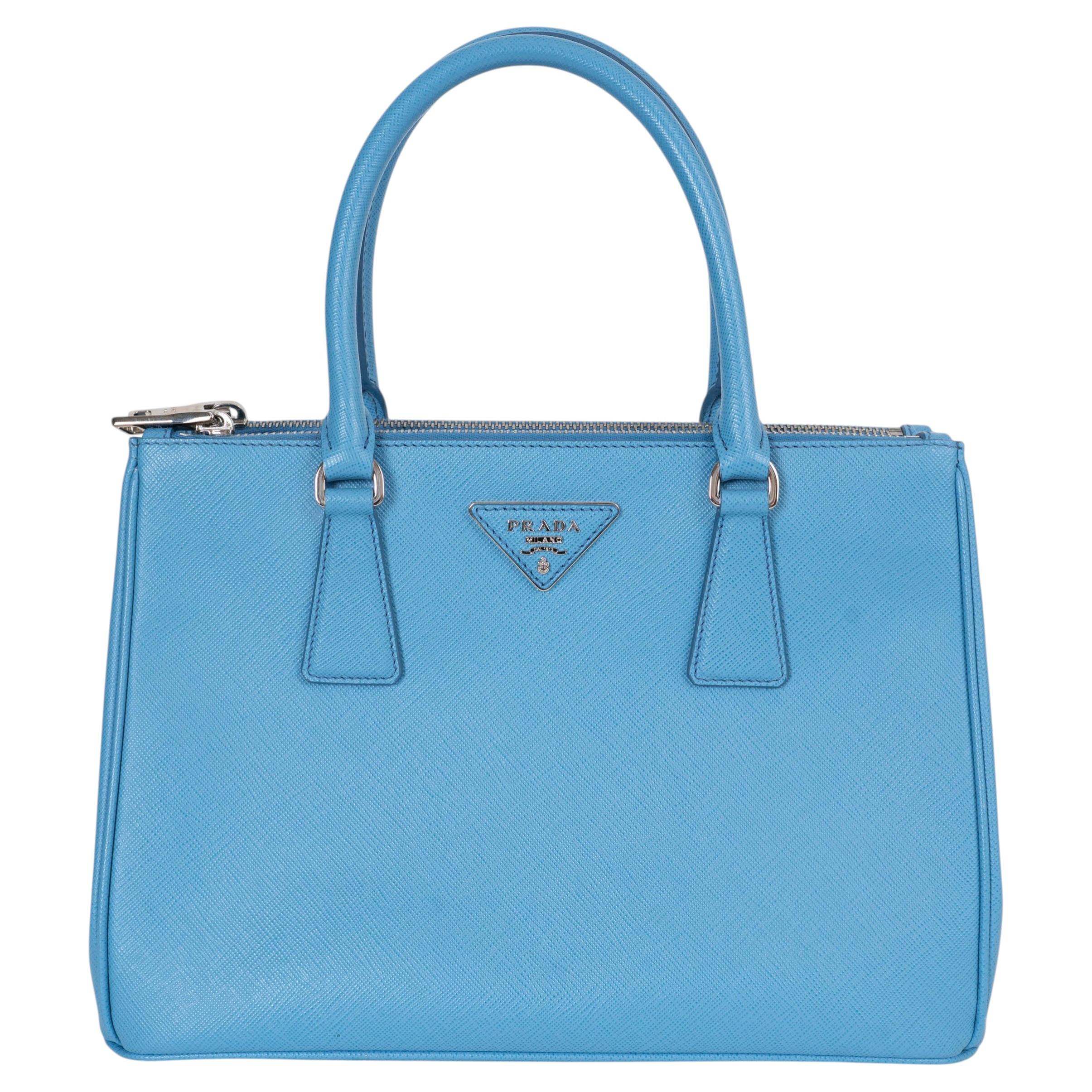 PRADA Mare blue Saffiano Lux leather GALLERIA SMALL Tote Bag For Sale