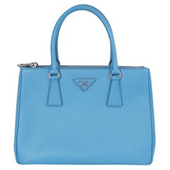 PRADA Mare blue Saffiano Lux leather GALLERIA SMALL Tote Bag