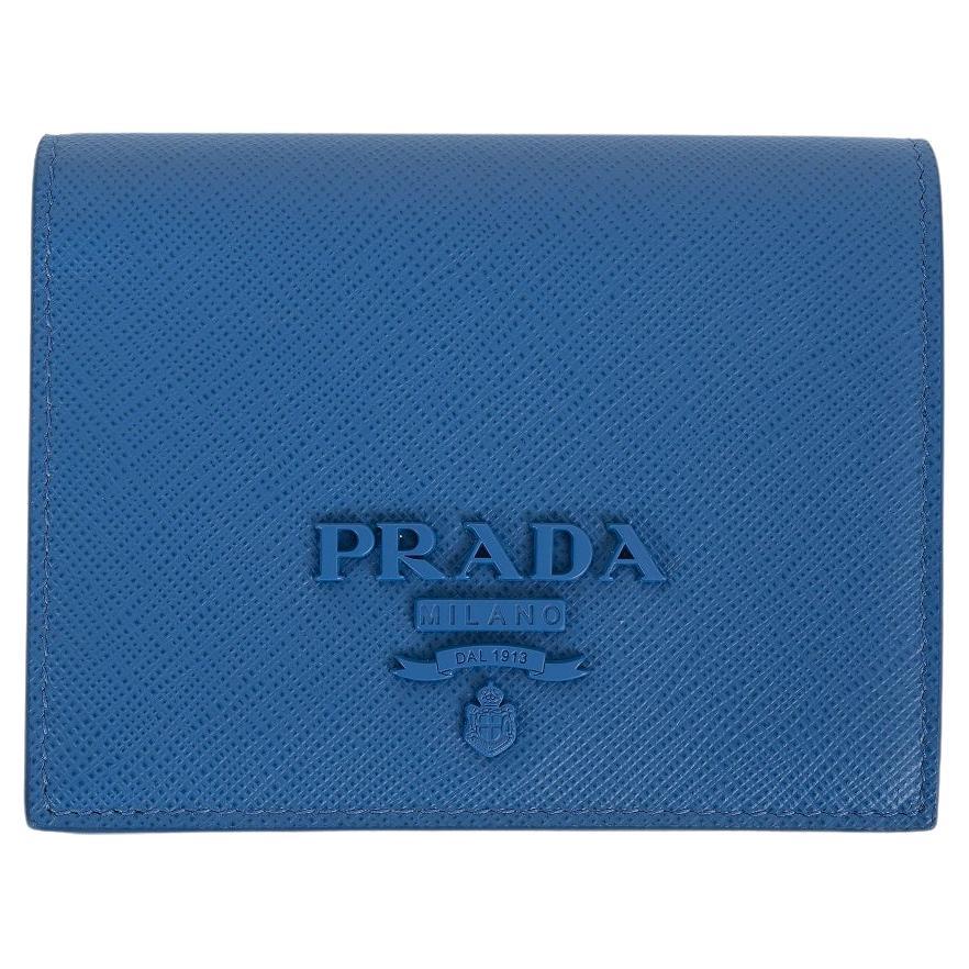 PRADA Portefeuille SMALL Marea bleu en cuir Saffiano Shine 1MV204