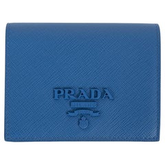 PRADA Marea blue Saffiano Shine leather SMALL Wallet 1MV204