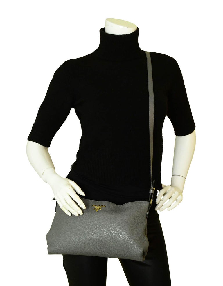 Prada Marmo Grey Leather Messenger Bag at 1stDibs