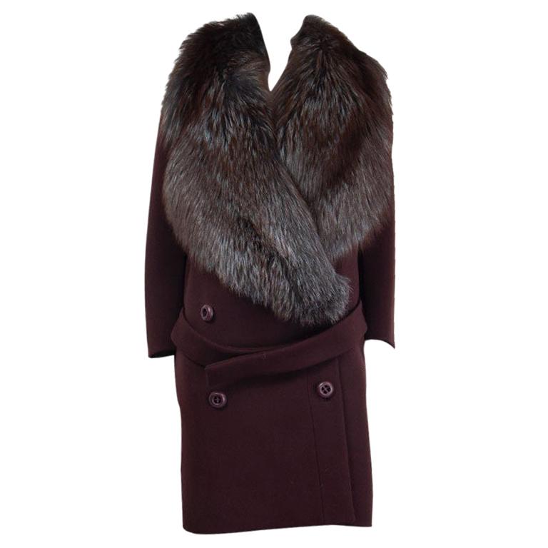 PRADA maroon brown wool OVERSIZED FUR COLLAR RUNWAY Coat Jacket 44 L