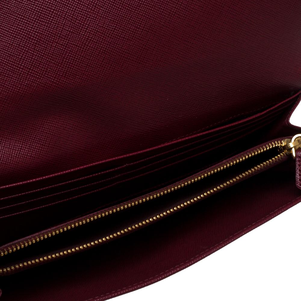 Prada Maroon Saffiano Leather Metal Detail Clutch 3