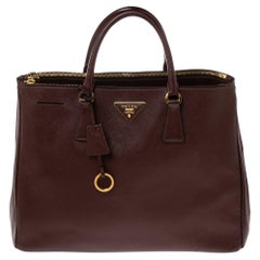 Prada Maroon Saffiano Lux Leather Large Double Zip Tote