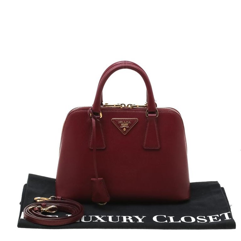 Prada Maroon Saffiano Lux Leather Small Promenade Crossbody Bag at 1stDibs