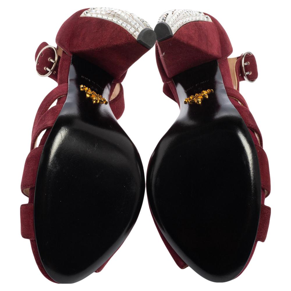Prada Maroon Wildleder Kristall verschönert Absatz Peep Toe Stiefeletten mit Knöchelriemen Größe 39 1