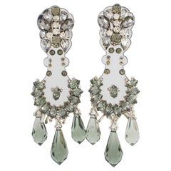 Prada Massive Crystal and Mirror Dangle Clip-on Earrings