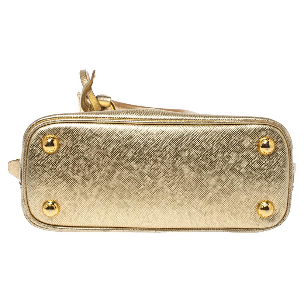 Women's Prada Meatllic Gold Saffiano Lux Leather Mini Promenade Crossbody Bag
