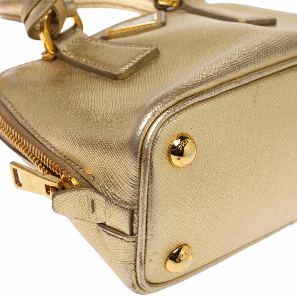 Women's Prada Meatllic Gold Saffiano Lux Leather Mini Promenade Crossbody Bag