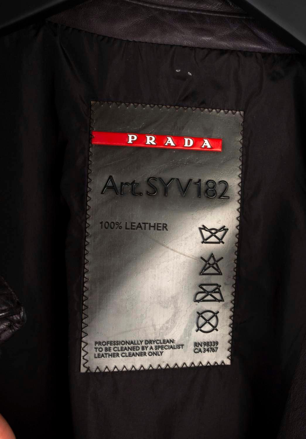Prada Men Leather Jacket Brown Biker Size L, S562 For Sale 2