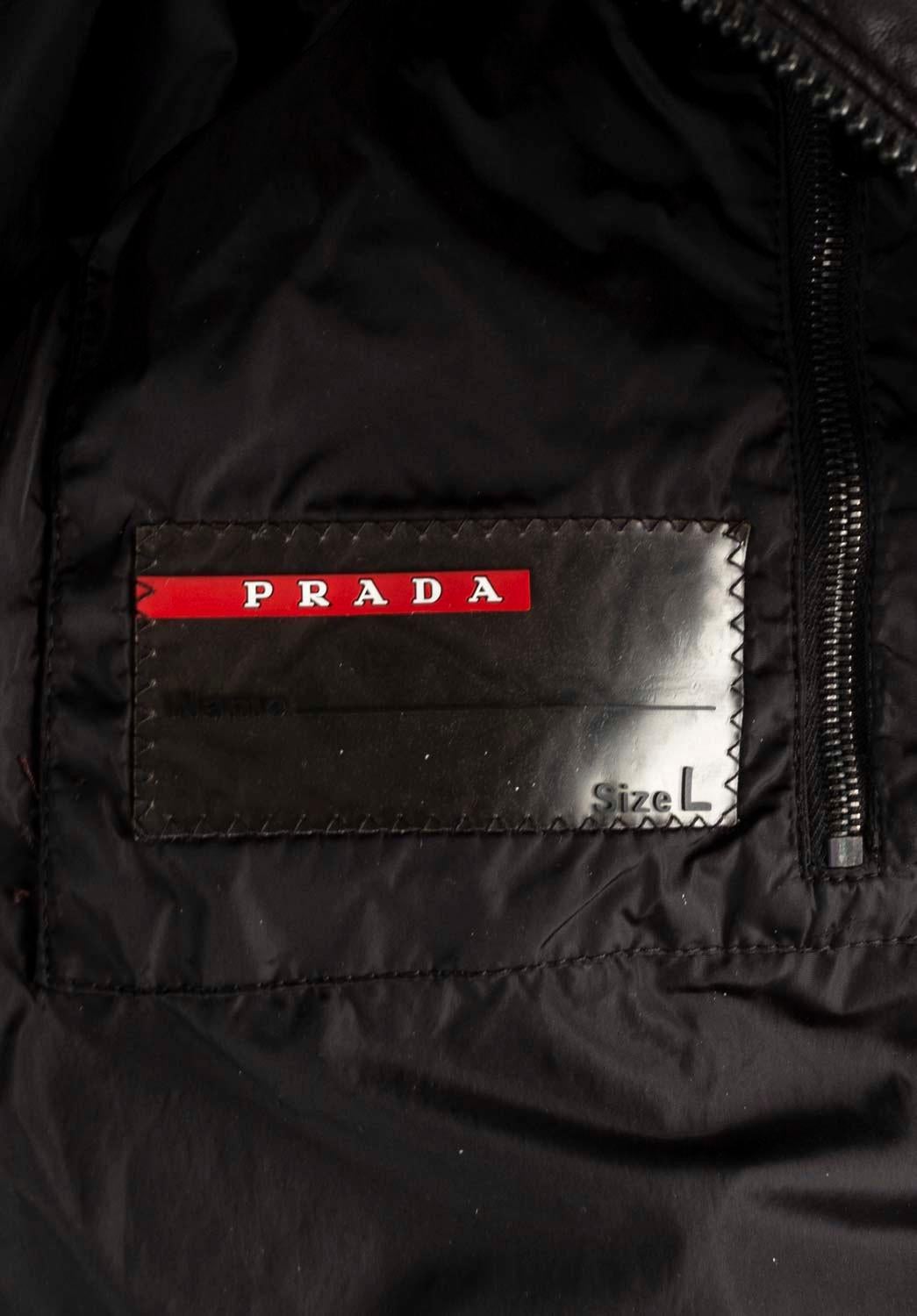 Prada Men Leather Jacket Brown Biker Size L, S562 For Sale 3