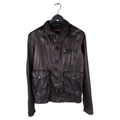 Retro Prada Men Leather Jacket Brown Biker Size L, S562