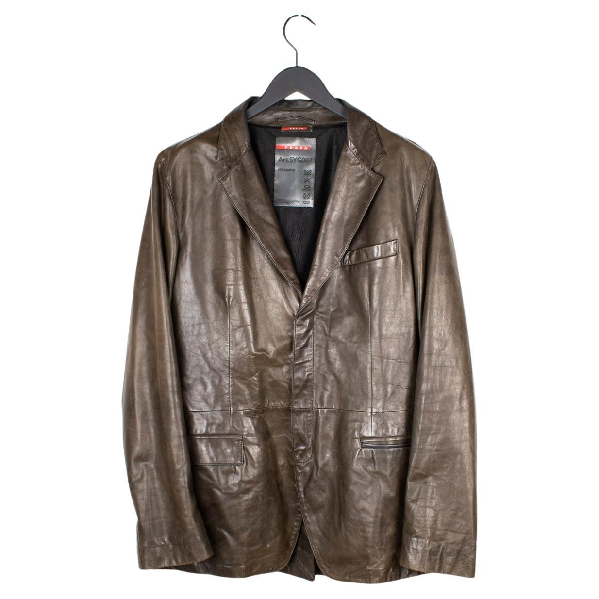 Prada Hommes Veste en cuir Blazer décontracté Taille IT56-XL, S1511
