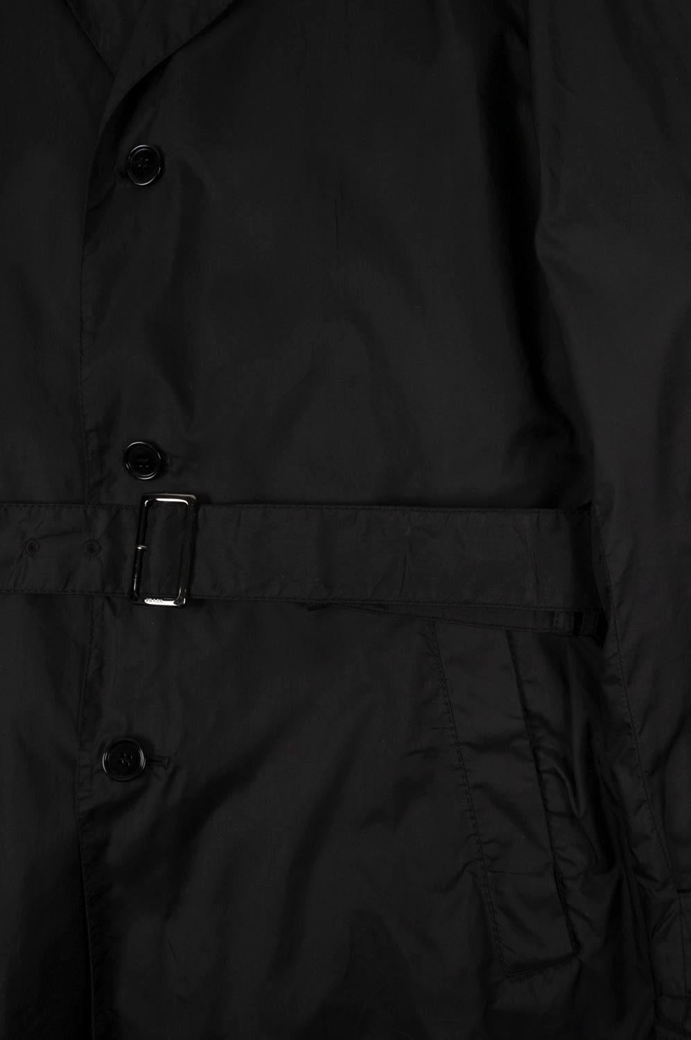 Black Prada Men Nylon Belted Trench Coat Size 50IT S425 For Sale