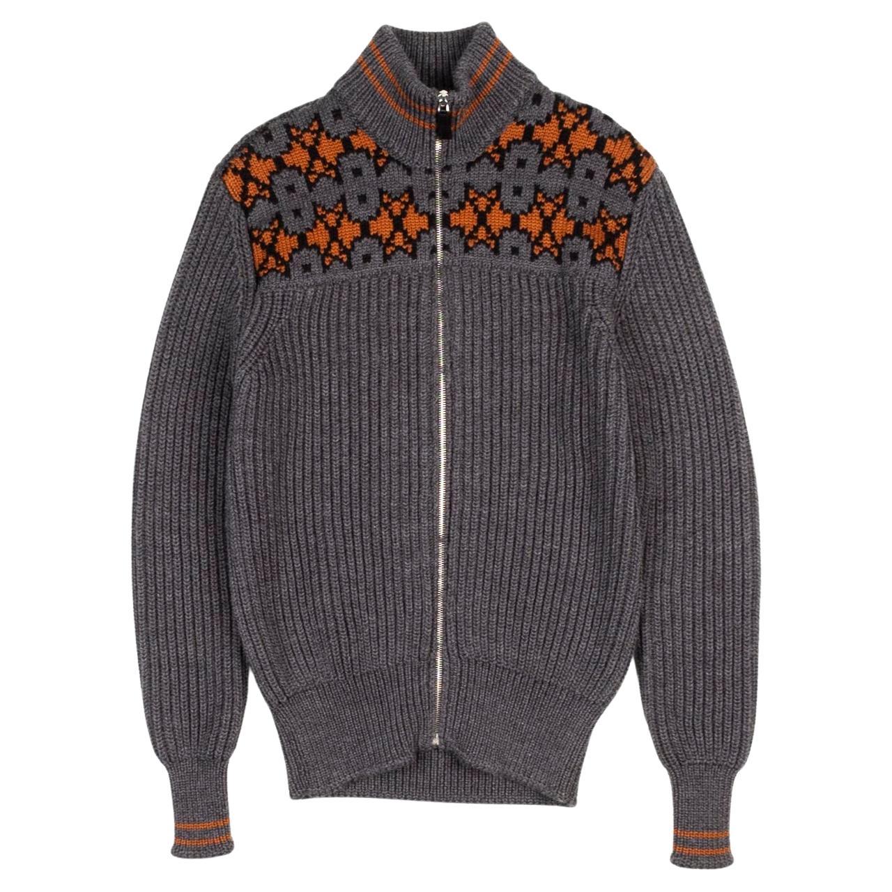 Prada Men Sweater Cardigan Full Zip Heavy Knit, ITA48 (Medium), S702  For Sale