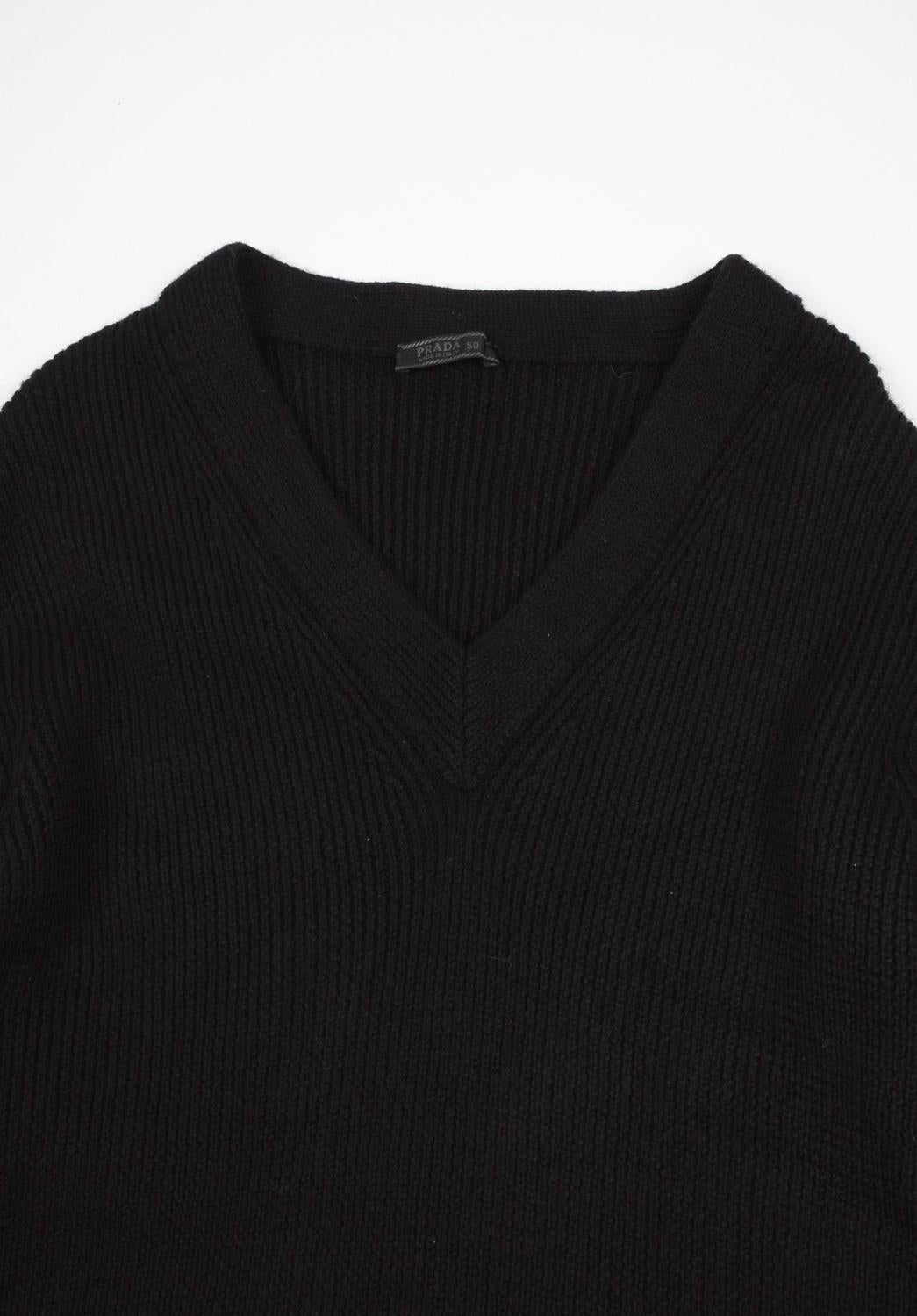 Check my other listings. Have many more designer clothes for sale. Open to any offers.
Item for sale is 100% genuine Prada Deep V Neck Heavy Knit Sweater, S1189, KE8
Color: black
(An actual color may a bit vary due to individual computer screen