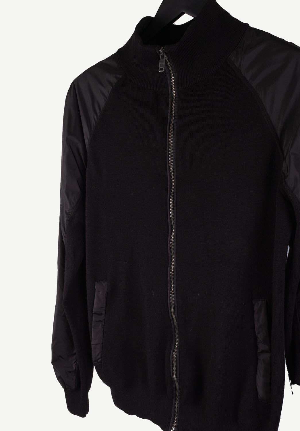 Black Prada Men Sweater Jacket Wool Nylon Zipped Size 50IT(Medium), S303 For Sale