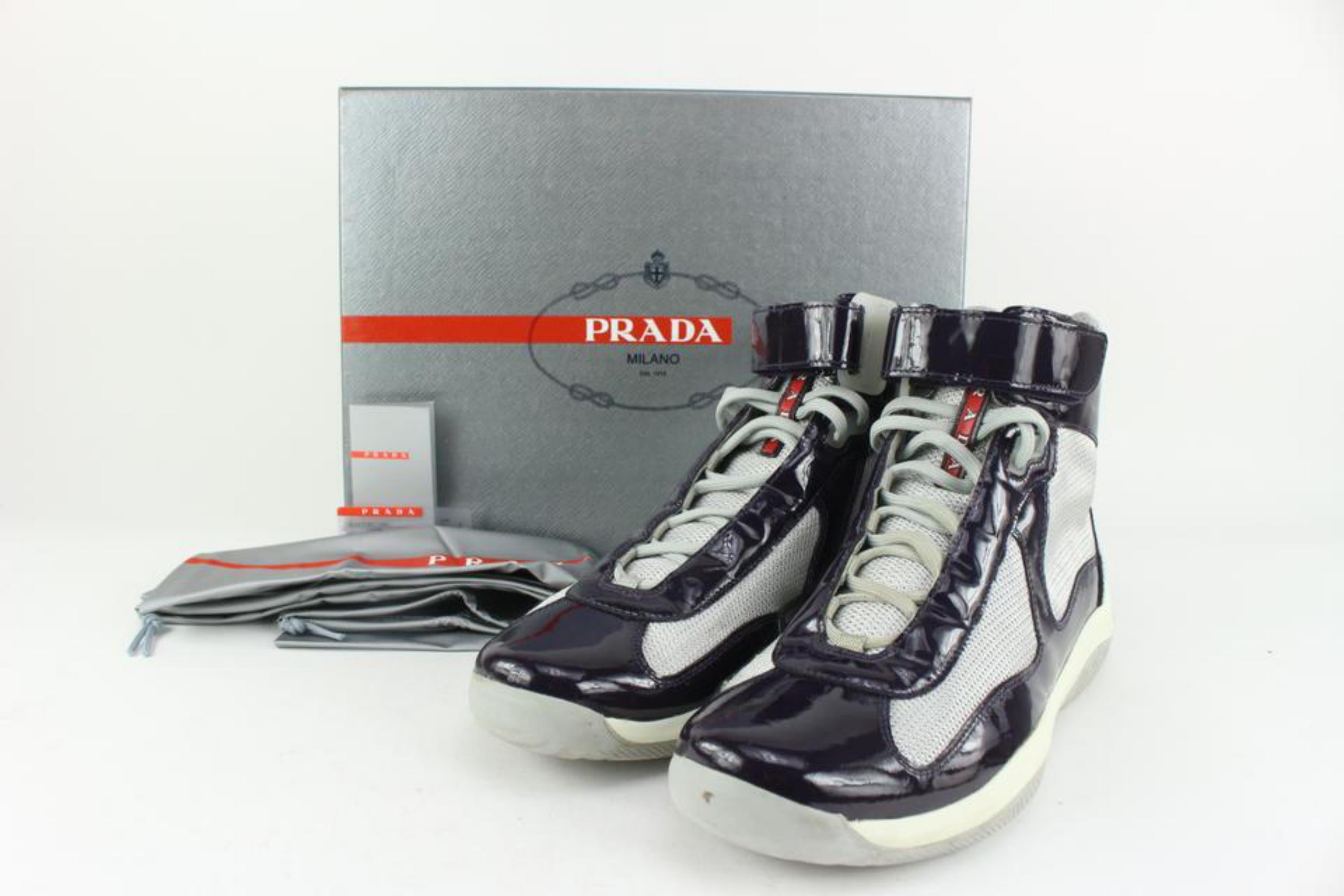 Prada Men's 10 US Cup Patent Leather Vernice Bike Sneaker 4T0341 For Sale 5