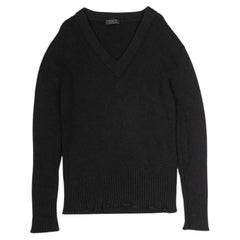 Prada Men's Black Wool Sweater Deep V-Neck Relaxed Fit L/XL