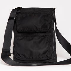 Prada Mens Double Pocket Black Nylon Crossbody Bag