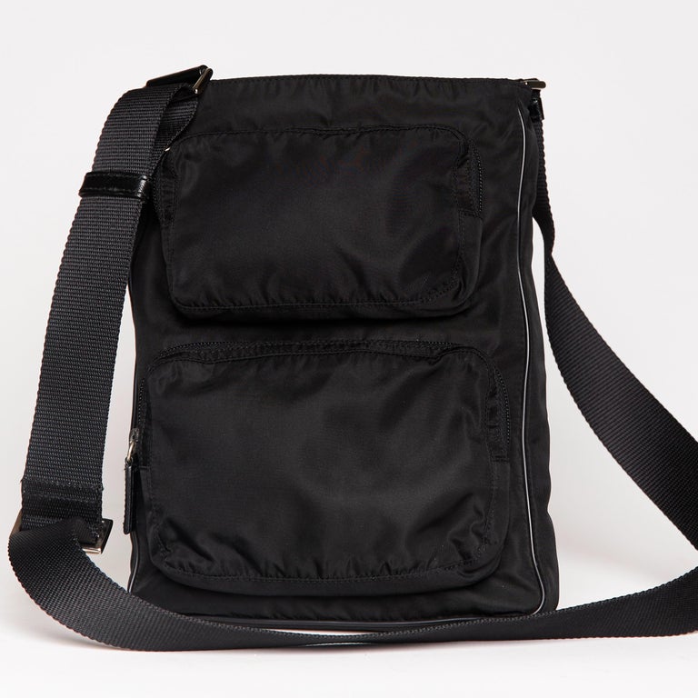 Prada Black Nylon Double Pocket Messenger Bag